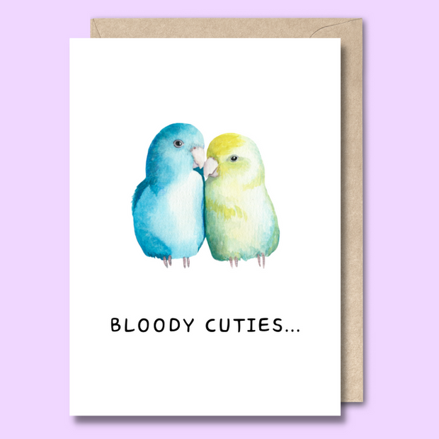 Unseasoned Greetings Bloody Cuties love card with two birds illustration