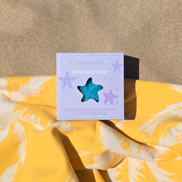 Blue sea star shaped plant based bath sponge for kids