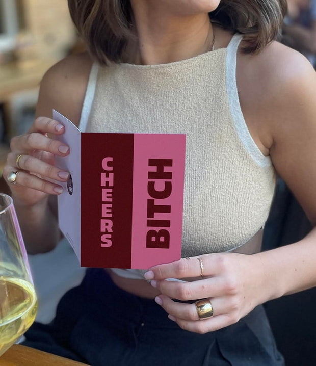 Bold maroon and pink two-tone celebration card