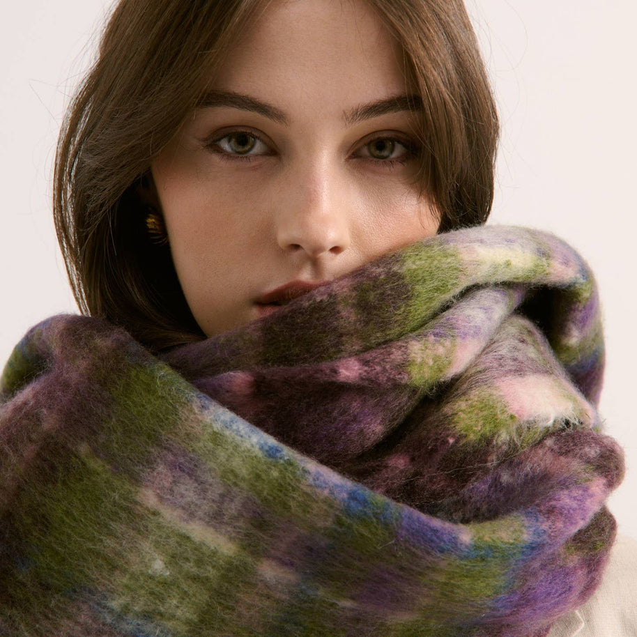 Bold watercolour plaid winter scarf, soft and cosy