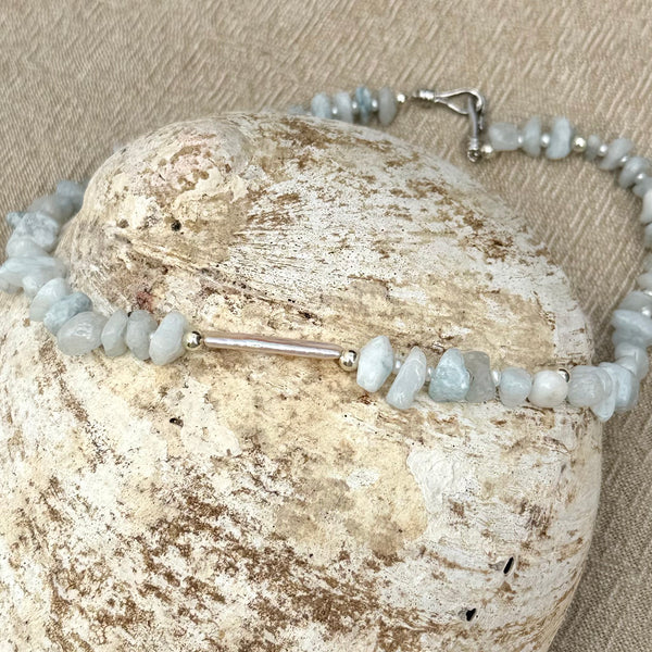 Boss + Me Aquamarine and Freshwater Pearl Necklace