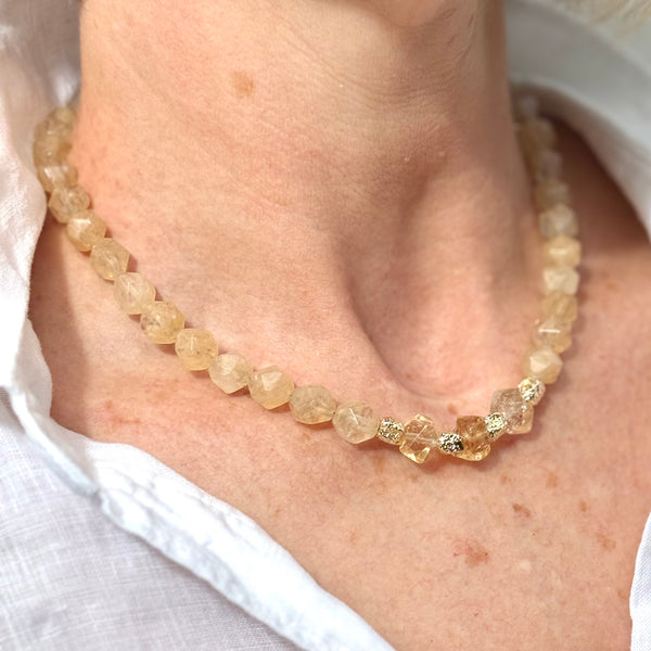 Boss + Me Citrine Beaded Necklace with heart clasp