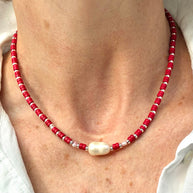 Boss + Me Coral and Freshwater Pearl Necklace