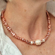 Boss + Me Rose Gold Hematite and Freshwater Pearl Necklace