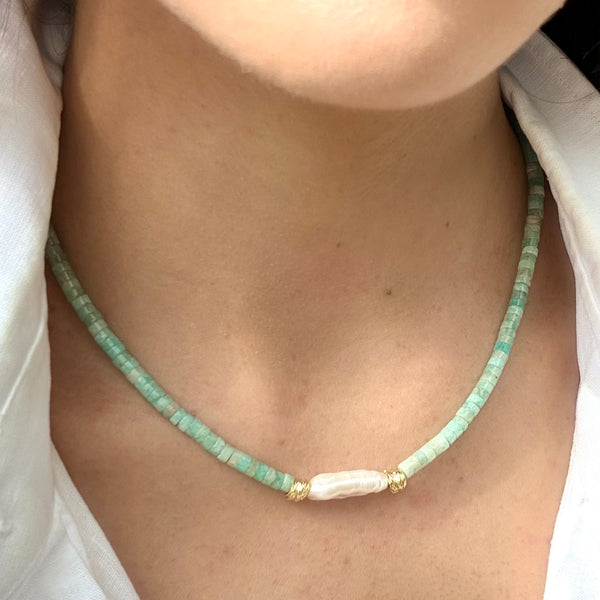 Boss + Me Turquoise and Freshwater Pearl Necklace