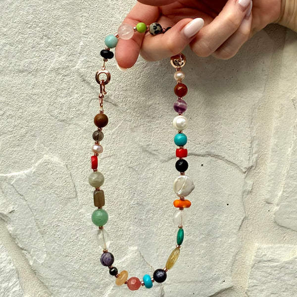 Boss + Me layering necklace with mixed semi-precious stones