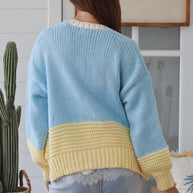Sky Blue & Yellow Colourblock Cardigan