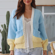 Sky Blue & Yellow Colourblock Cardigan