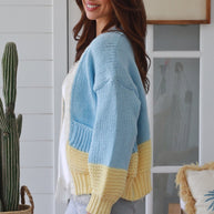 Sky Blue & Yellow Colourblock Cardigan