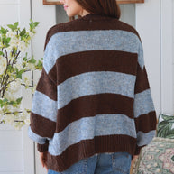 Coffee & Blue Colourblock Oversized Cardigan