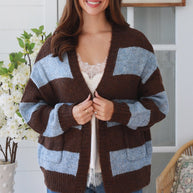 Coffee & Blue Colourblock Oversized Cardigan