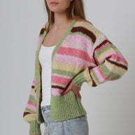 Rainbow Stripe Mohair Blend Cardigan – Sage Green
