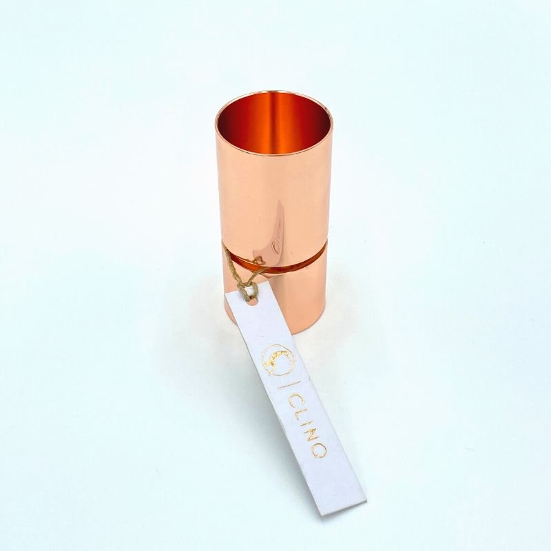 CLINQ Double Copper Jigger in black velvet gift pouch