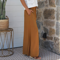 Mustard printed rayon pants with relaxed fit