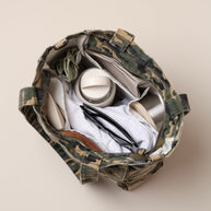 Camo print tote bag with six internal organising pockets