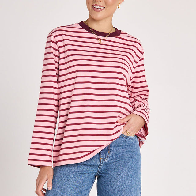Carter Long Sleeve Tee in Burgundy Pink Stripe