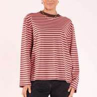 Carter Long Sleeve Tee in Chocolate Pink Stripe relaxed fit