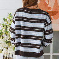 Casual striped winter sweater in blue coffee colourway