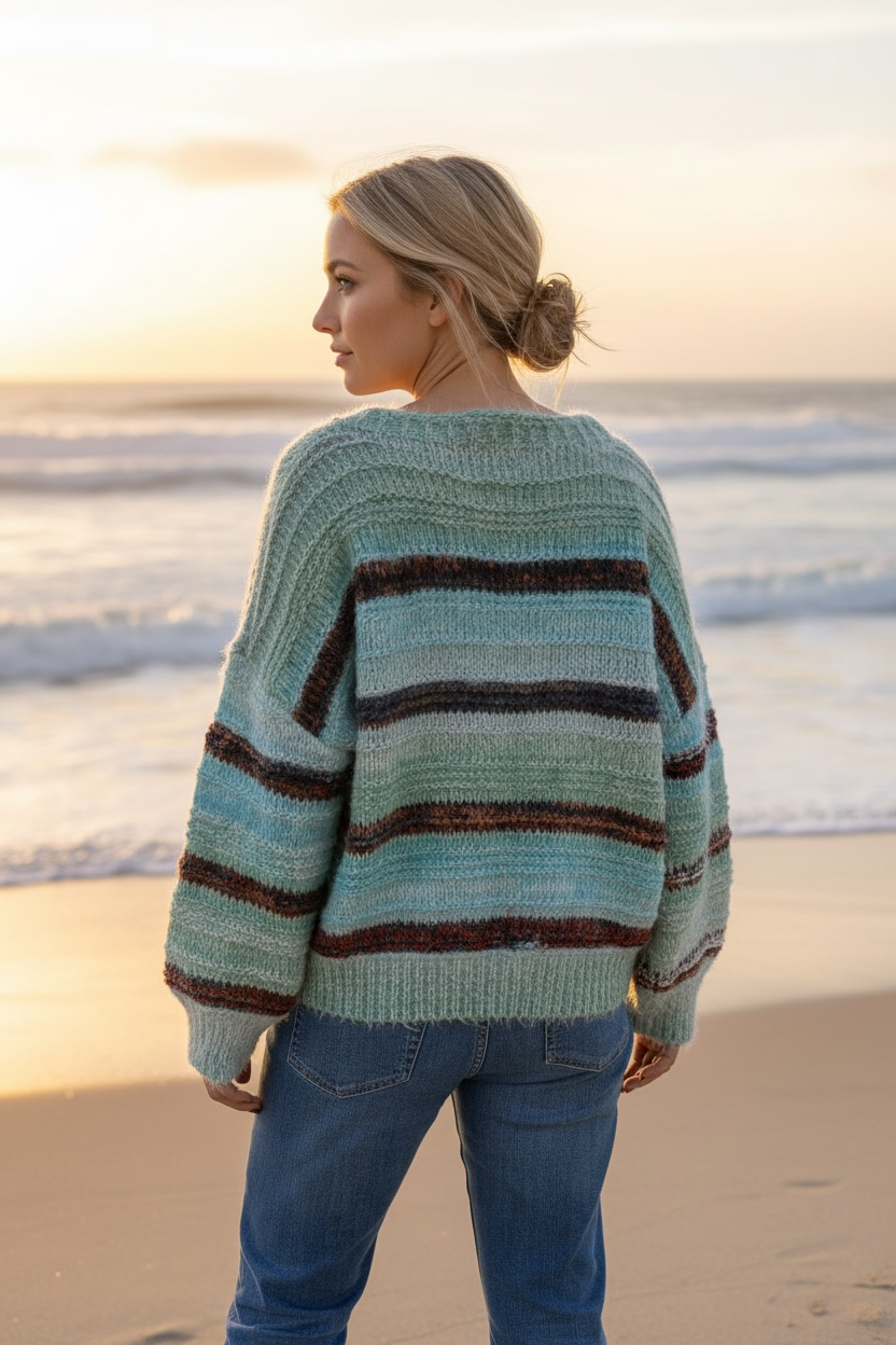 Charlotte the Label HR0031 wool blend knitwear, worn at the beach