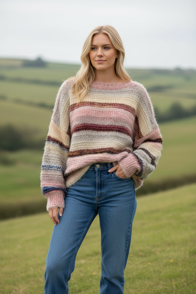 Charlotte the Label brown striped chunky knit sweater
