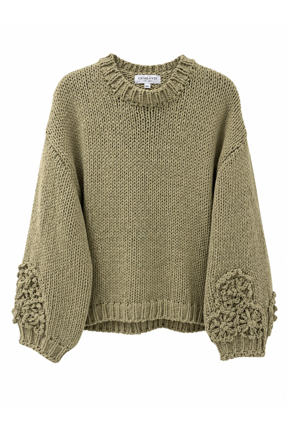 Charlotte the Label khaki chunky knit crew neck sweater