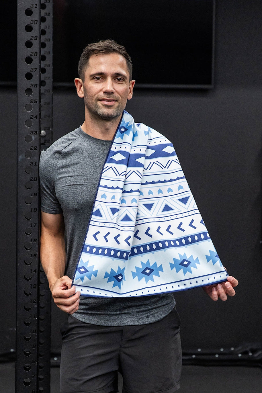 Cheeky Winx odour free lightweight sports towel in boho blue print