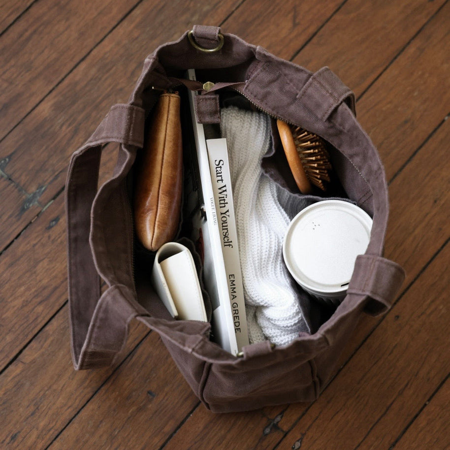 Chocolate Brown tote bag with six internal organising pockets
