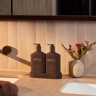 Chocolate colourway hand wash and lotion duo with bronze pumps