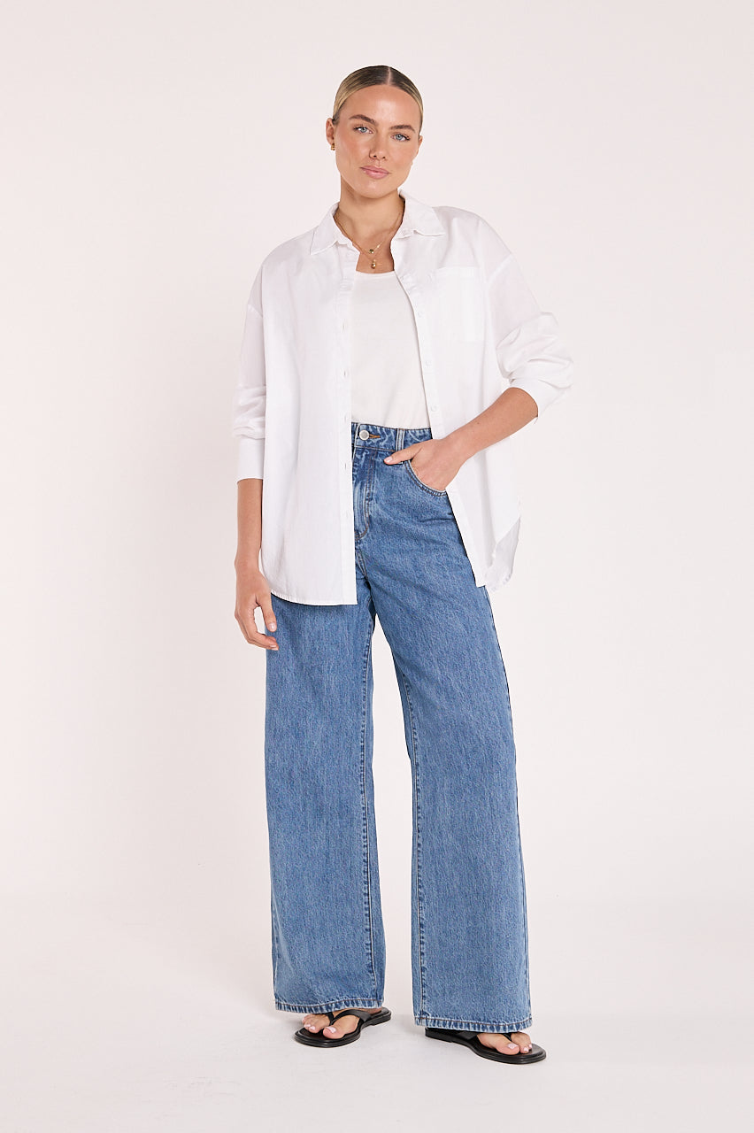 Classic crisp white women's button-down shirt