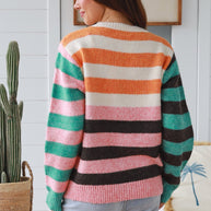 Colourful striped winter sweater in acrylic wool blend