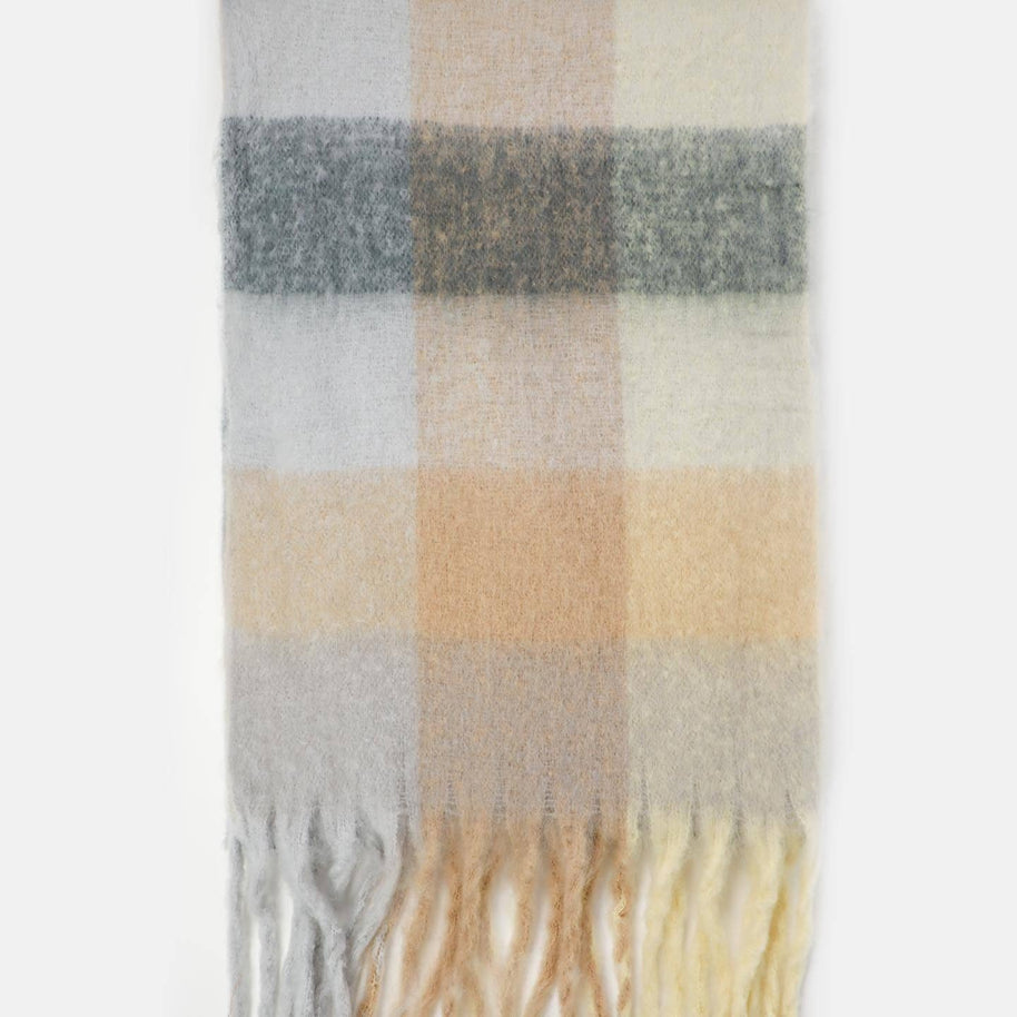 Cosy versatile winter scarf with long fringe tassels