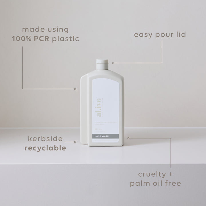 Vegan hand wash refill, Australian made, recyclable packaging.