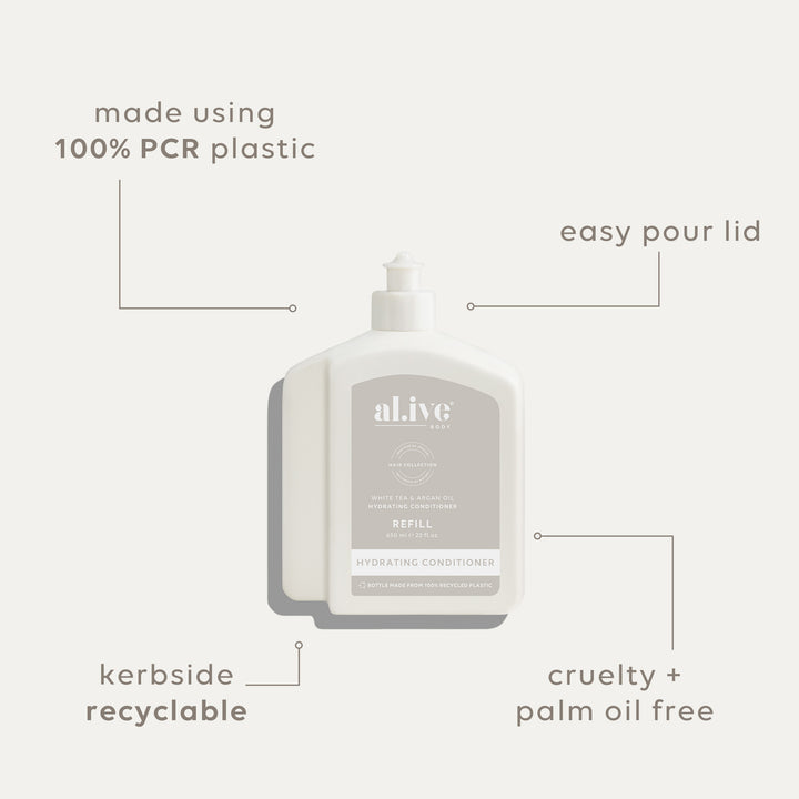 al.ive body sustainable conditioner refill with white tea and argan oil