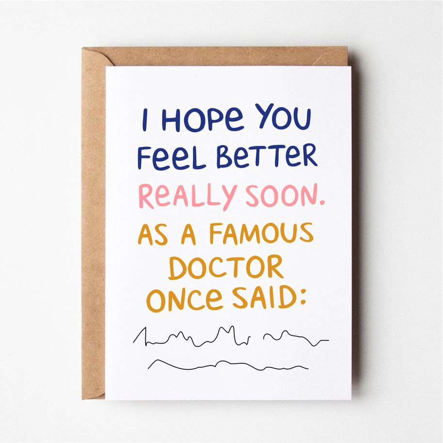 Friends of Henry I Hope You Feel Better Really Soon card with colourful text