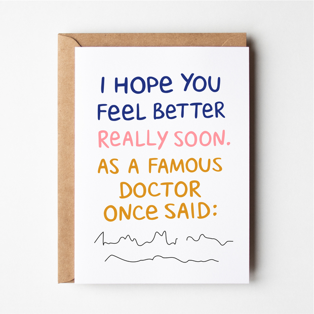 Friends of Henry I Hope You Feel Better Really Soon card with colourful text