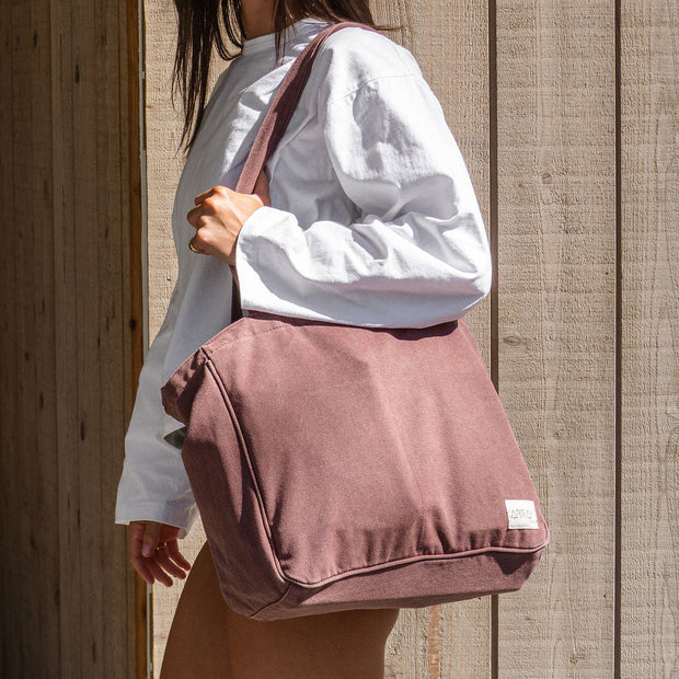 Dusty Mauve tote bag with six internal organising pockets