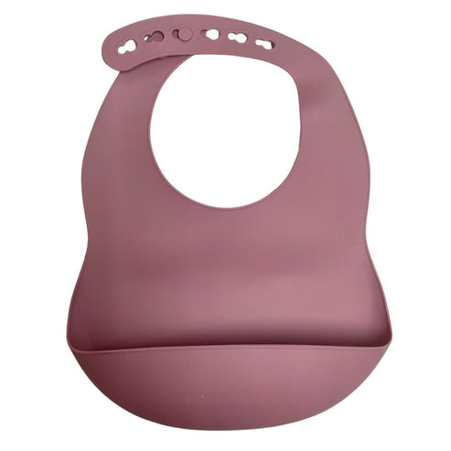 ES Kids Dusty Pink Silicone Baby Bib with crumb catcher pocket