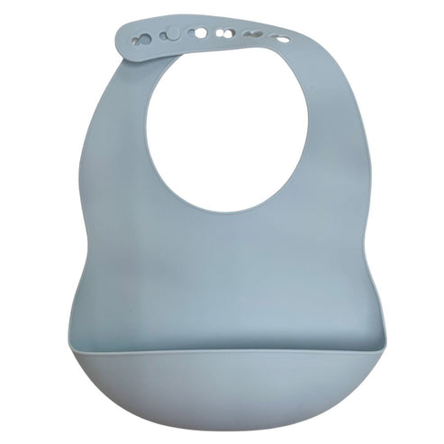 ES Kids Light Blue Silicone Baby Bib with crumb catcher pocket
