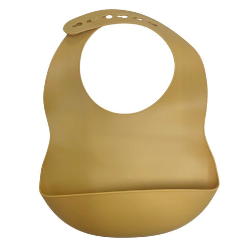 ES Kids Mustard Silicone Baby Bib with crumb catcher pocket