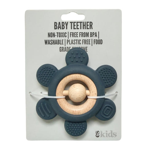 ES Kids Navy Silicone Flower Teether Rattle 10cm