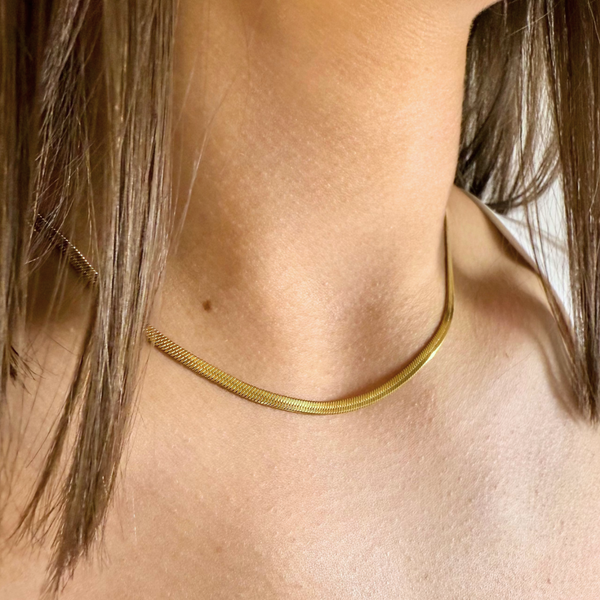 EVER Jewellery Sidewalk Gold Necklace on model