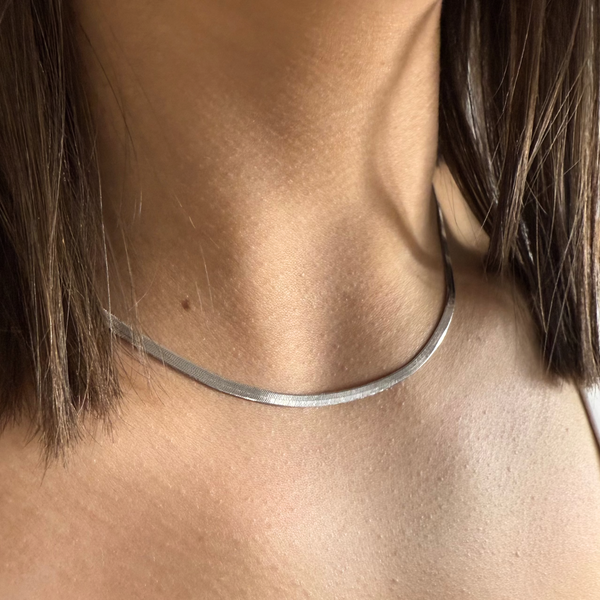 EVER Jewellery Sidewalk Silver Necklace on model