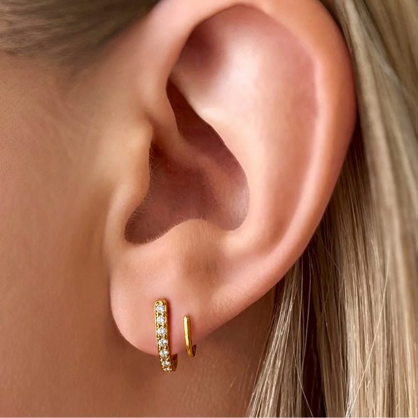 EVER Jewellery Stride Double Bar Earrings on ear