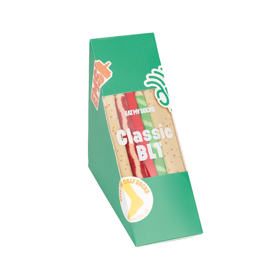 Eat My Socks Classic BLT over the calf socks in sandwich shaped box