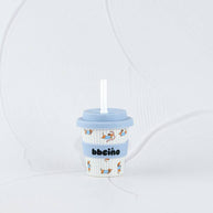 Eco-friendly bamboo kids cup with dachshund print on blue and white stripe background