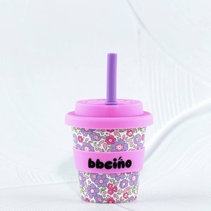 Eco-friendly bamboo kids cup with pink and purple floral print