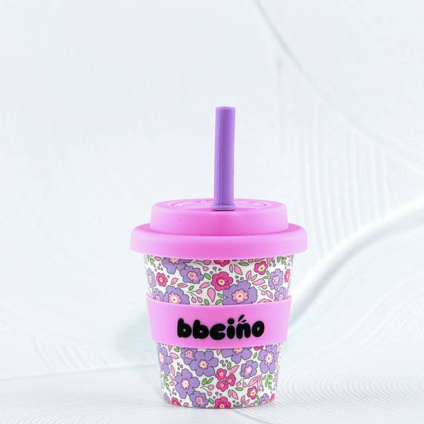 Eco-friendly bamboo kids cup with pink and purple floral print