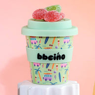 Eco-friendly bamboo kids cup with surf and beach print in mint green
