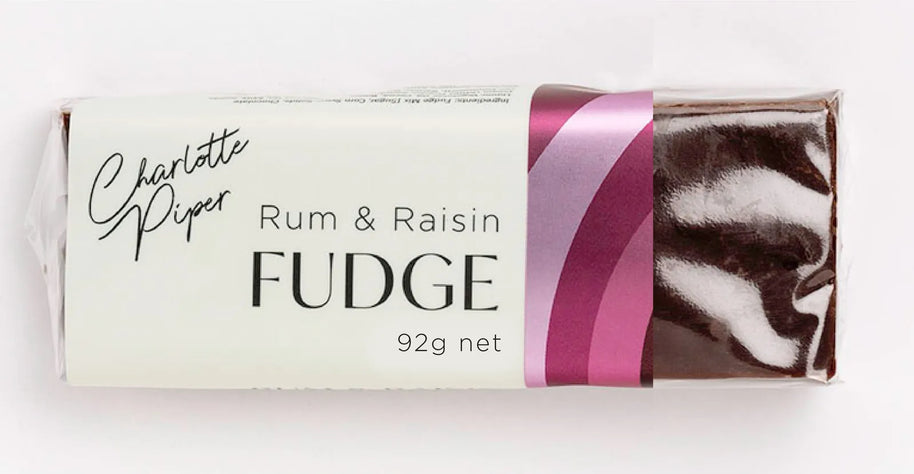 Creamy rum and raisin flavoured gourmet fudge