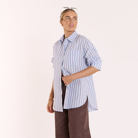 Feather & Noise Emily Shirt in Blue Chocolate Stripe